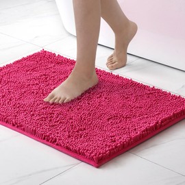 MIULEE Bathroom Mat Bath Mat Non Slip Anti Mould Chenille Shower Mat Microfiber Super Soft and Comfortable Bath Mats for Bathroom 50x80cm Pink