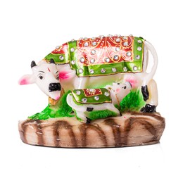 Tarini Gallery Cow and Calf Statue Sculpture Idol Figurine Hand Painted Decorative Showpiece for Home Office Pooja Ghar Temple Décor and Gifting (Cow and calf)