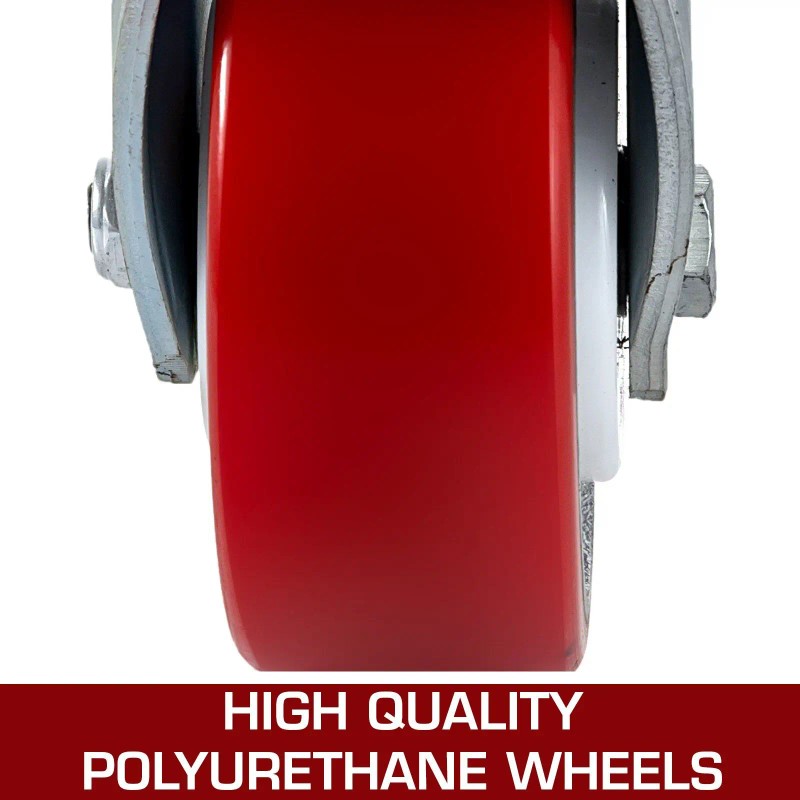 Polyurethane Caster Wheels 4 Inch Red Side Brake Ball Bearing