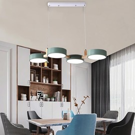 4-Lights LED Chandelier Pendant Light Fixture,Wooden Hanging Ceiling Lights Sconce 60W Indoor Lighting Ajustable 3000-6000K Hanging Lamp Green for Dining Living Room Kitchen Island Pendant Lights