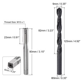 sourcing map Metric Tap and Drill Bit Set, M10 x 1 Thread Tap & 9mm Black Oxide Twist Drill Bit, Straight Flute Tap Tapping Threading Repair Tool Kit