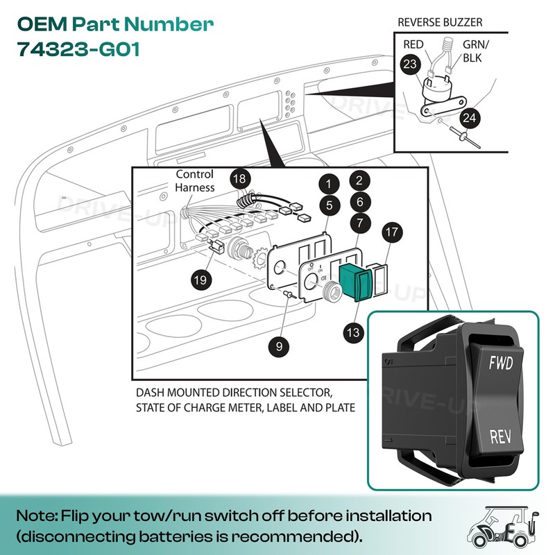Drive-up Forward Reverse Rocker Switch Fits EZGO TXT PDS Electric