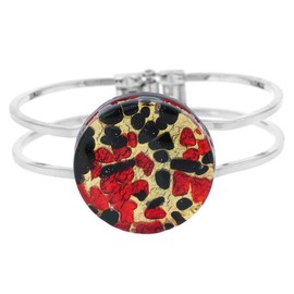 GlassOfVenice Murano Glass Venetian Reflections Metal Bracelet - Black Red