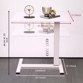 Jphome Adjustable Overbed Bedside Table with Swivel Hidden Wheels, Pneumatic Sliding Desk Mobile Desk Workstation for Home and Hospital (White)