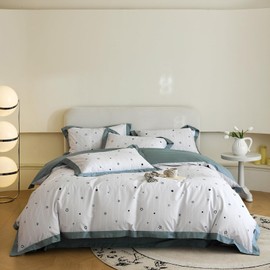 AOJIM Cute Star Pattern Duvet Cover Set 3pcs for Kids and Adults, Reversible Pure Cotton Bedding Comforter Cover and 2 Matching Pillowcases, Super Soft Bed Quilt Cover for Room Decor, Twin Size