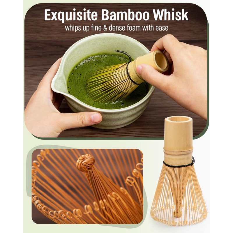 Matcha Ceremony Accessory, ThymeSpace Bamboo Matcha Whisk, Traditional Scoop, Wooden
