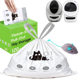 120 Tidy Draw-Pack Cat Litter Box Robot 5/4/3 Waste Bags Automatic Litter Box Bags, Tear-free, Sensor-compatible, Thick Heavy Duty Cat Litter Box Liner Bags 25.2 x 15.7 IN