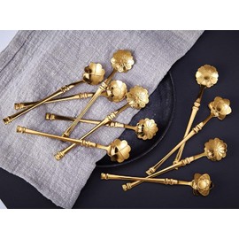 Juego de 10 cucharas de flores para café, vajilla acero inoxidable Cuchara azúcar creativa Cuchara café Cuchara helado Cuchara para mezclar Cuchara revolver Barra Cuchara para té helado (Dorado)