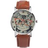 Unisex Scholar Cat Pattern Leather Band Analog Quartz Dial Wrist