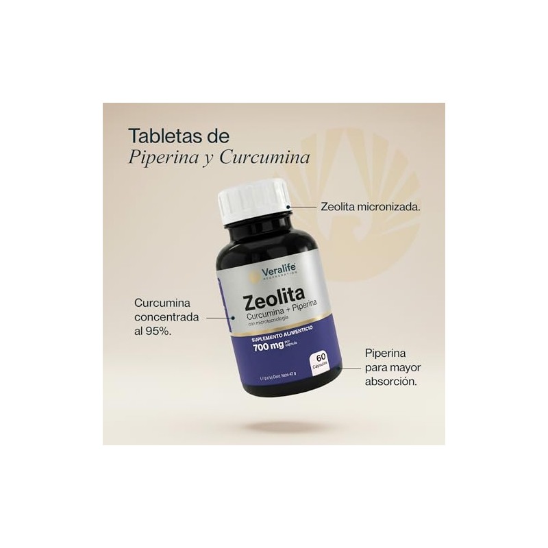 Veralife Suplemento Alimenticio Zeolita Curcumina Tabletas Nutricional Multivitaminico Hombres Mujer