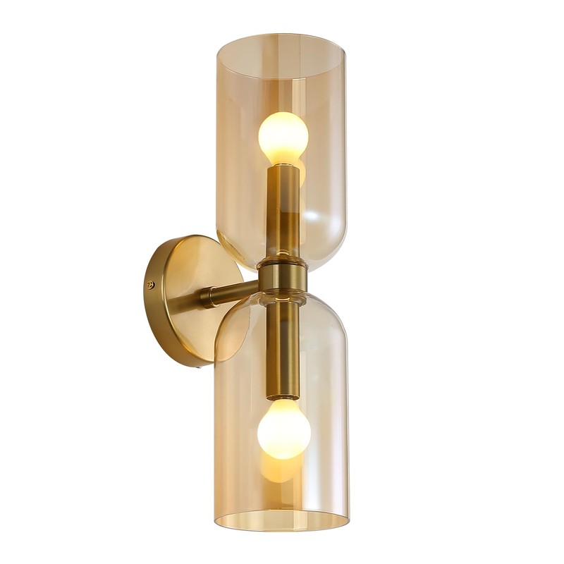 EFINEHOME Minimalist 2-Light Gold Wall Sconces with Cylinder Glass Shades-