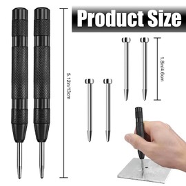 Center Punch, 2 Pcs 5 Inch Automatic Center Punch, Steel Spring Loaded Center Punch for Metal, Wood, Plastic, Glass