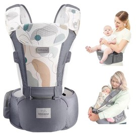 Bebamour Baby  Newborn to Toddler-2   Hip Seat &  Front and Back Carry with Head Hood & 3 Pieces Teething Pads& Waist Extenders & Storage Bag 0-36 Months sling  Adjustable All-Seasons baby   ringsling infant convertible carrier - Color: Grey