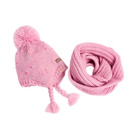 Peppercorn Kids Girls Pink Knit Winter Hat Set with Chunky Infinity Scarf (Little Child 4-6 Y)
