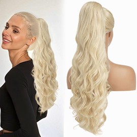 GWAWG Ponytail Extension, Ponytail Hair Extension with Comb Clip, Elastic Band, Voluminous Soft Hairpiece, Real Hair Curls for Women, Hairpieces for Thin Hair, 60 cm (Blonde)