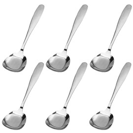 6 Pieces Square Soup Spoons, 6.69 Inch Dessert Spoons Stainless Steel, Korean Style Square Sugar Spoon, Stainless Steel Measuring Spoon (Stainless Steel)