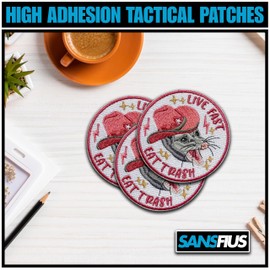 SANSFIUS Live Fast Eat Trash Patch, Size 3" Sew On Patches, Funn Possum Embroidery Fabric Patches for Clothes Jeans Backpacks Hats, Applique Patches, Meme Embroidery Iron On Patches, Gift for Adults