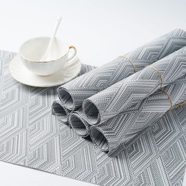 ASYOUWISH Set of 6 PVC Kitchen Table Place Mats, Non-Slip and Washable? Ecological, Ideal for the Kitchen Light Grey