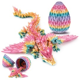 Dxldfks 3D Printed Dragon with Egg, Articulated Crystal 9" Winged Dragons and 5.5" Eggs for Easter Basket Stuffers Home Office Decoration Gift, Multicolor