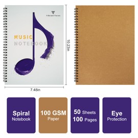 Vibrant Focus Manuscript Paper, Blank Staff Paper Sheet Music Composition Notebook Piano Accessories, 100 Pages 10 Staves (Music clef notebook)