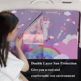 Car Sun Shade for Baby - EOHMAK Car Side Window Sun Shade Cover Upgrade Double Opening Car Interior Curtain Sun Blocker Blind (Unicorn, 1 Pack)