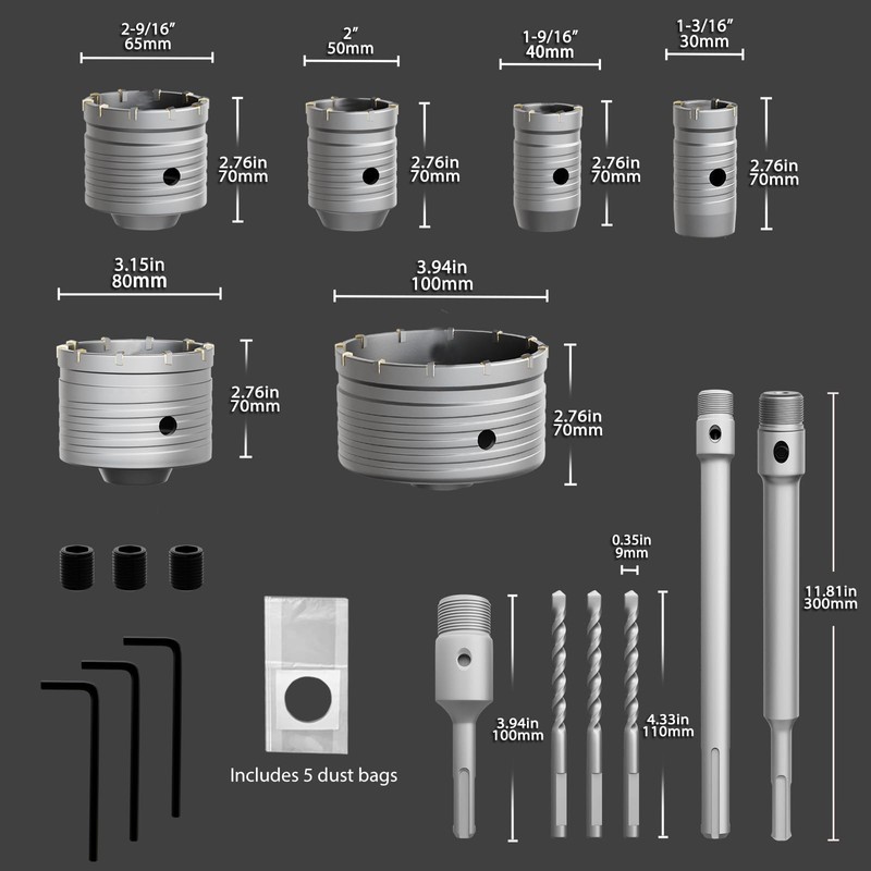 CATITO 17 Pcs Set of Concrete Hole Saw (30mm 40mm