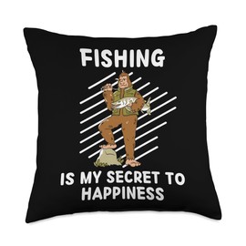 Cute Bigfoot Fishing Is My Secret To Happiness Bigfoot Throw Pillow