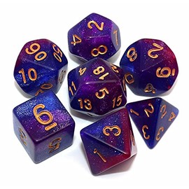 CREEBUY Polyhedral DND Glitter Dice Set for Dungeon and Dragons D&D RPG Role Playing Games Blue Mixed Purple Nebula Dice