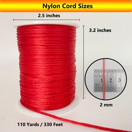 2 mm 330 Feet Satin Nylon Cord String for Jewelry Making Bracelet Necklaces Beading Thread Rattail Macrame Kumihimo Chinese Knot Craft Red