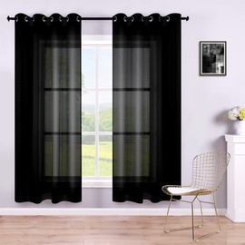 KOUFALL Black Sheer Curtains 63 Inch Length for Office,Lace Gothic Curtains Drapes 63 Inches Long 2 Panels Set for Bedroom Living Room