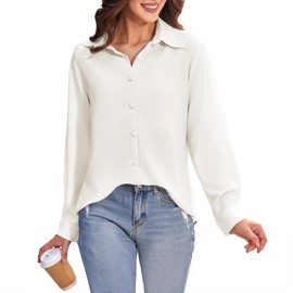 Women's Button Down Dress Shirts Long Sleeve Stretch Blouse Work Office Casual Chiffon Tops