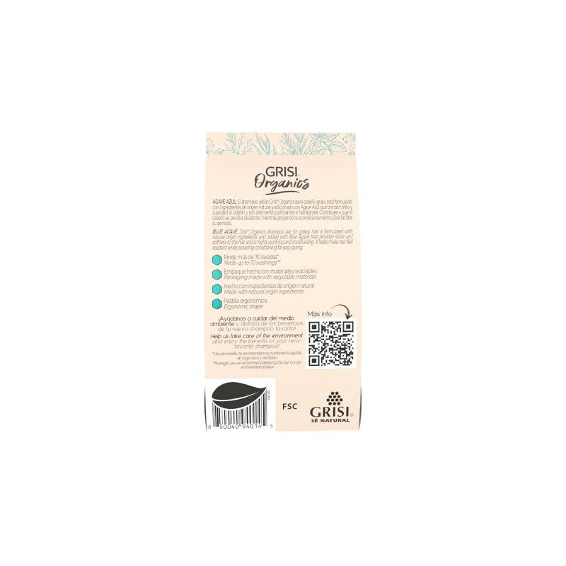 Shampoo Sólido Agave Azul para Cabello Seco, 75gr