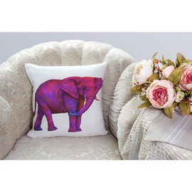 HGOD DESIGNS Elephant Pillow Cover,Decorative Throw Pillow Colorful Elephants Pillow Cases Cotton Linen Outdoor Indoor Square Cushion Covers for Home Sofa Couch 18x18 inch Purple