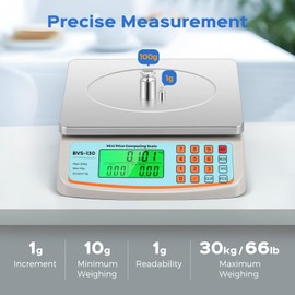 Bonvoisin Commercial Food Scale 66lb/ 30kg with Stainless Steel Platter Price Computing Scale with kg/lb/oz Conversion, Deli Produce Scale for Kitchen, Market with 1g Division