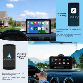 Compatible Wireless Apple CarPlay Android Auto Car Screen, 720P Back Camera 7″ Touch Screen Car Music Video Player Portable GPS Naivgation Bluetooth Mirror Link, Siri, AirPlay, Voice Assistant