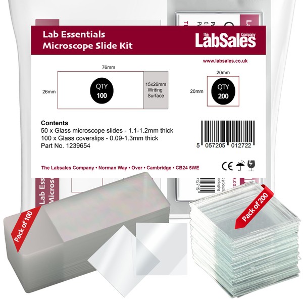 Labsales Academy 100 Microscope Slides & 200 Cover Slips Kit