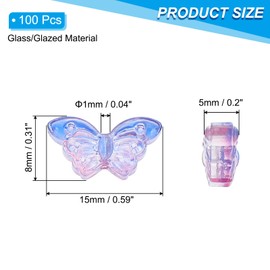 PATIKIL Butterfly Beads, 100Pcs Crystal Butterfly Beads Translucent Czech Glass Beads Spacer Bead for DIY Jewelry Making Bracelets Necklace, Pink Purple