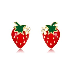 Strawberry Stud Earrings 925 Sterling Silver Strawberry Jewelry Gifts for Women