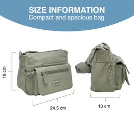 Spirit - Waterproof Crossbody Bag - Unisex Lightweight Travel Bag with Multiple Pockets and Adjustable Shoulder Strap - Small Size Light Grey and Sage Green Crossbody Bag