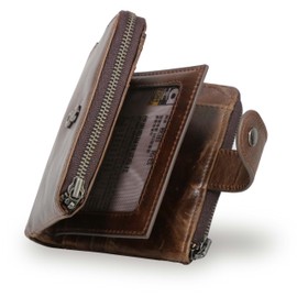 INSPNALL Men's Bi-fold Wallet, Cowhide Leather, Genuine Leather, Japanese YKK Zipper, Holds 16 Pieces, Large Capacity, Coin Purse, L-Shaped Zipper, Card Storage, For Men, Gentlemen, Father's Day,