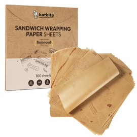 Katbite 100Pcs 12 In Food Wrapping Paper, New Pattern Heavy duty Deli Paper, Greaseproof & Non-stick Parchment Paper, Pre-cut Unbleached Parchment Paper is Perfect for Wrap Bread, Burger and Sandwich