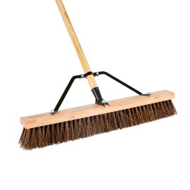 Restaurantware-Clean Tek Professional 24 Inch Push Broom, 1 Heavy-Duty Broom with 60” Handle - Palmyra Bristles, Use Indoor and Outdoor, Wooden Commercial Broom, for Deck, Driveway, Garage, Patio