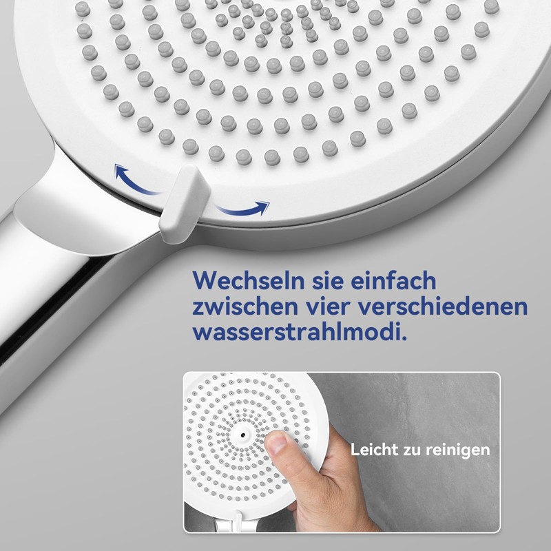 Aurulam Shower Head, Shower Head with 4 Jet Types, Large