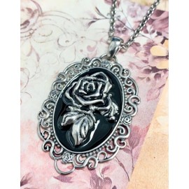 Controse rose cameo necklace with black epoxy stainless steel pendant BY CONTROSE