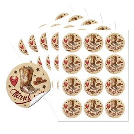 AHANDMAKER Cowboy Thank You Sticker Labels, Cowboy Theme Party Circle Stickers, 60 Pcs Cowboy Boot Stickers 2" Self-Adhesive Circle Stickers for Birthday Party Favors, Envelope Seals & Goodie Bags
