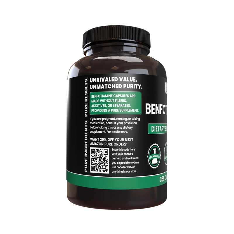 PURE ORIGINAL INGREDIENTS Benfotiamine (365 Capsules) No Magnesium Or Rice
