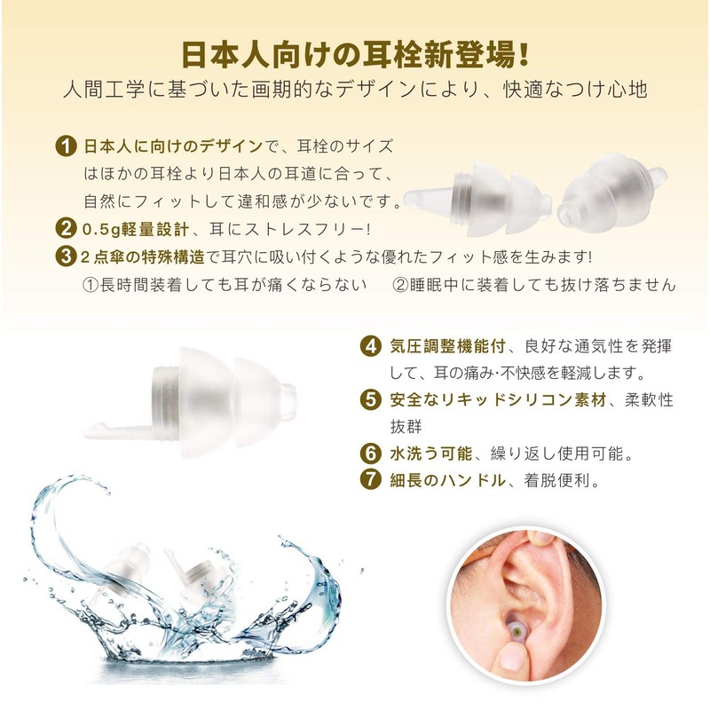 Quietide Q5 Earplugs, Sound Insulating Earplugs for Sleep, Washable, Airplanes,