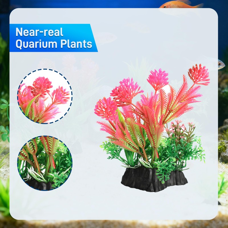 ZHABAYEN 10PCS Fish Tank Decorations Aquarium Plants with Ceramic Cave
