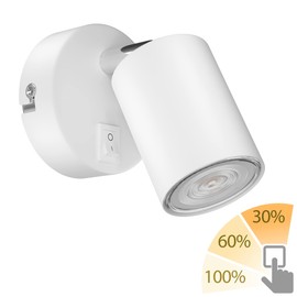 ledscom.de WAIKA Wall Spotlight with Switch, GU10 LED, PAR16, Warm White, 6.05 W, 374 lm, 70°, 3-Level Dimmer