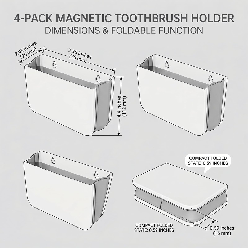 4Pcs-Magnetic Toothbrush Holder,Cruise Bathroom Organizer – Foldable, Wall Mounted, No